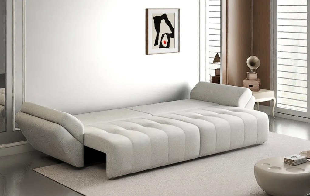 Canapea extensibilă dumonde cu ladă de depozitare si sezut confortabil din spuma high-density, Berlin Euphoria Ivory 300x100 cm