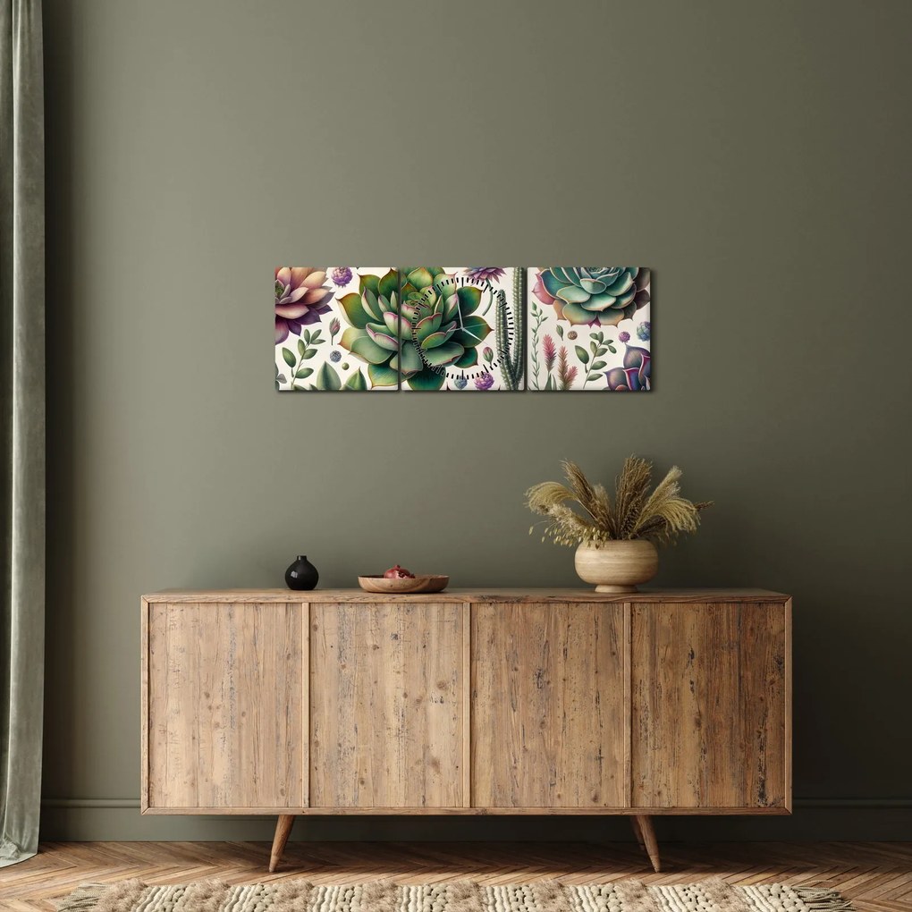 Tablou - Plante suculente (cu ceas) (90x30 cm)
