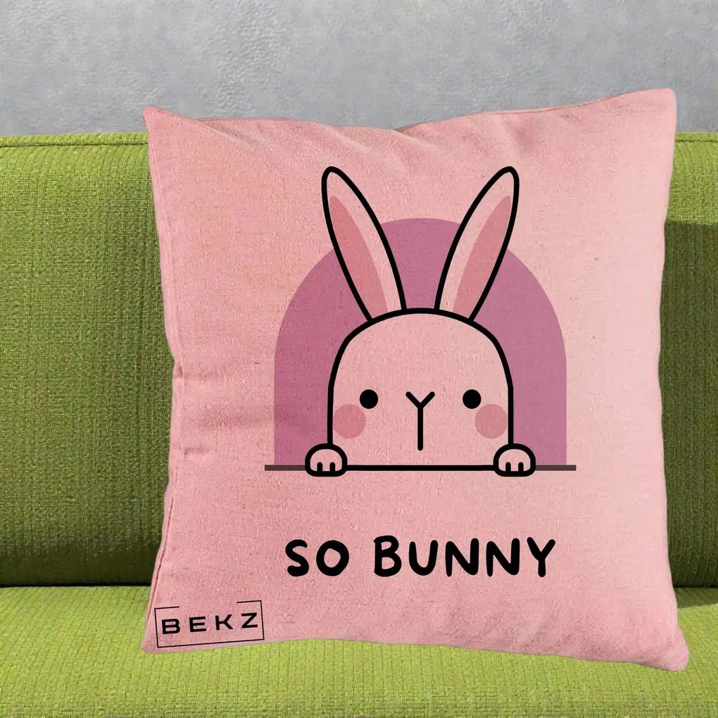 Perna Decorativa So Bunny Kawaii, 40x40 cm, Roz, Husa Detasabila, Perna Inclusa, BEKZ®