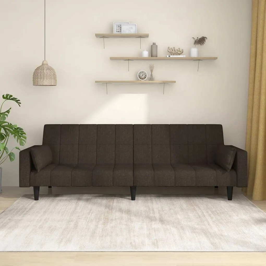 337494 vidaXL Canapea extensibilă cu 2 locuri, 2 perne, maro închis, textil