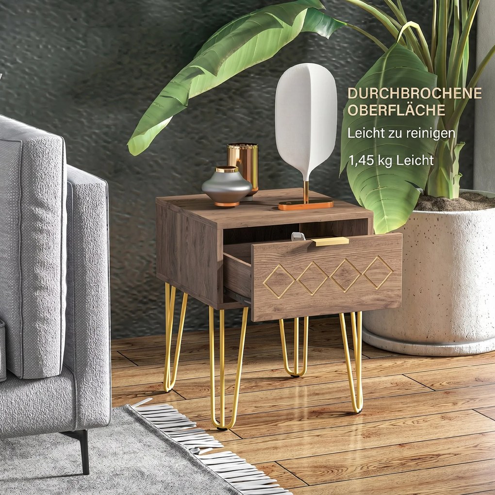 HOMCOM Noptiere Moderne Set 2 Bucati din PAL si Otel cu Sertar, 39.5x41x49 cm, Maro | Aosom Romania