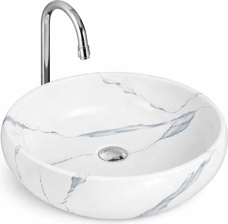 MERANO-M || Lavabou, de pus pe blat, ceramică, alb, imitație marmură, oval