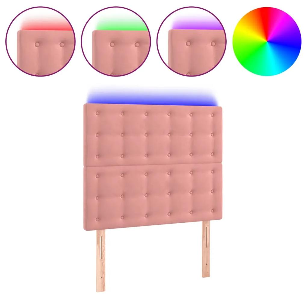 3122905 vidaXL Tăblie de pat cu LED, roz, 100x5x118/128 cm, catifea