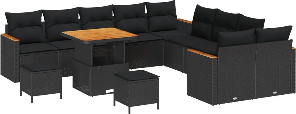 vidaXL Set de canapele pentru grădină cu pernă 13 pcs Negru poliratan