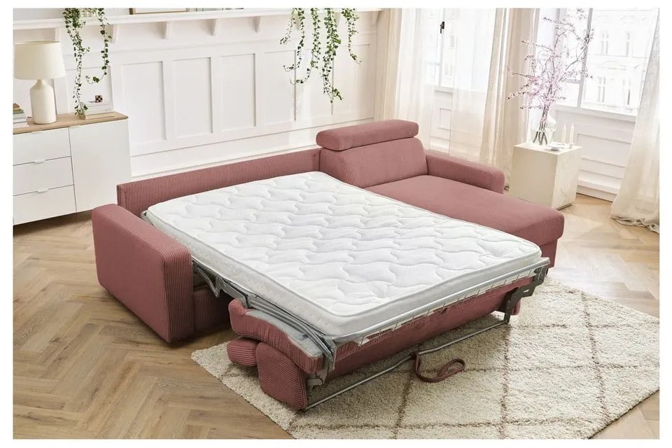 Colțar roz extensibil cu tapițerie din catifea reiată (cu colț variabil) Monaco – Bobochic Paris