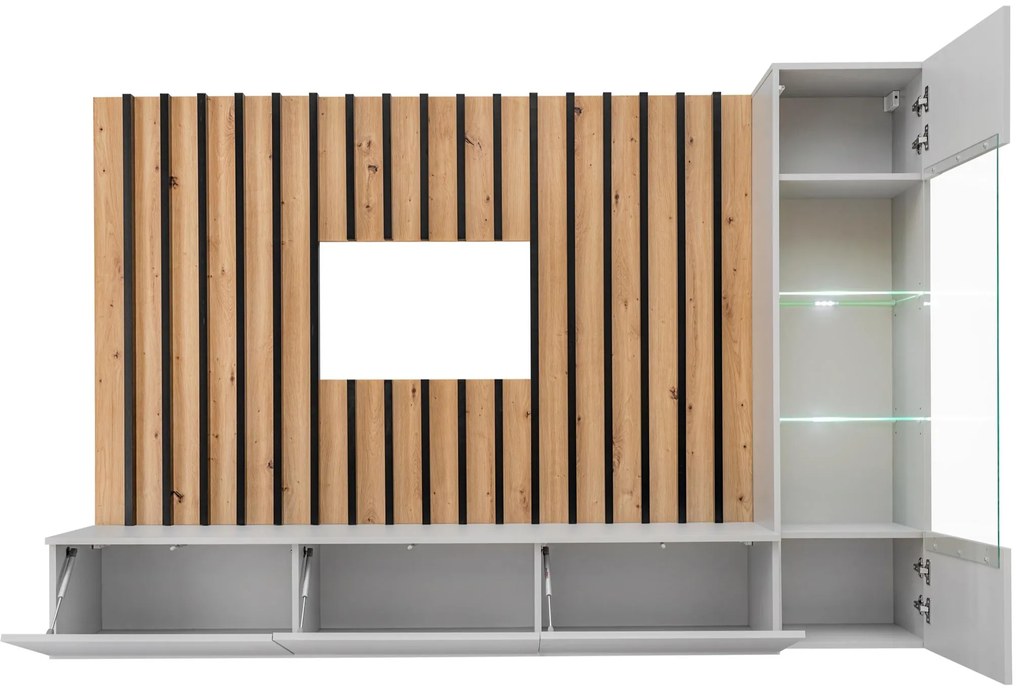 Mobilier living Vertic (stejar artisan + perla gray) (cu iluminat LED). 1097586