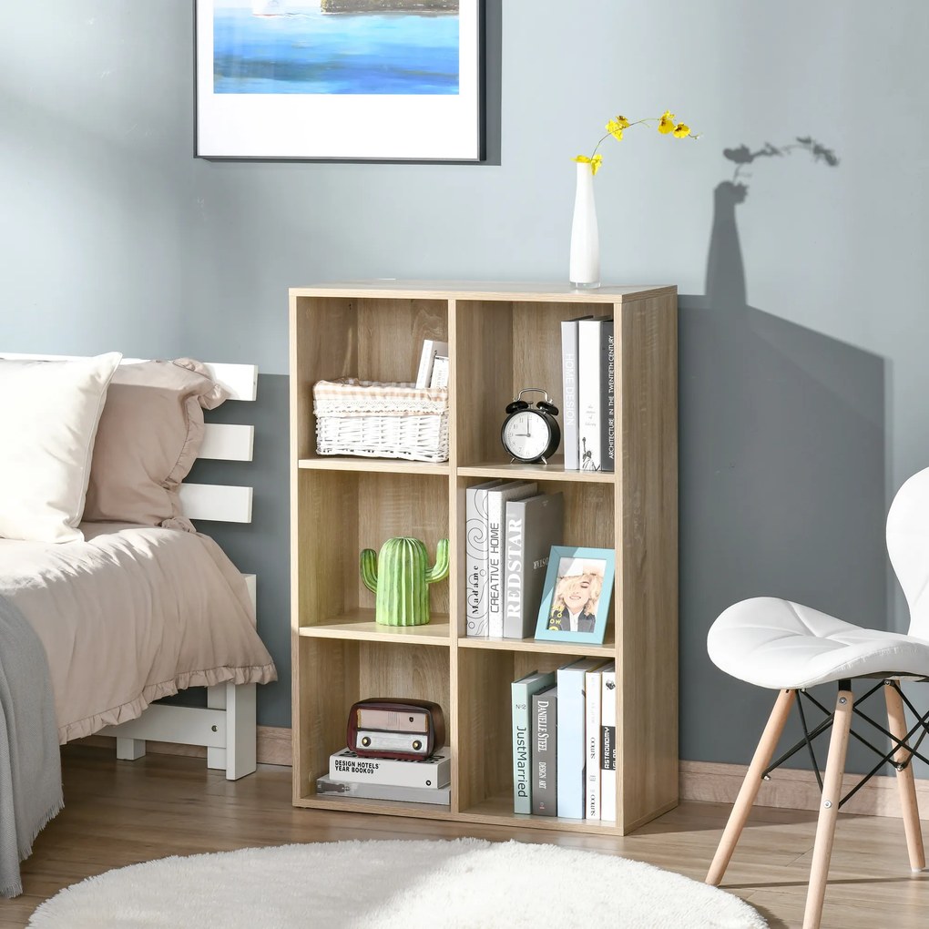 HOMCOM Bibliotecă Modernă cu 6 Cuburi, 65.5x30x97.5 cm, Culoare Stejar | Aosom Romania