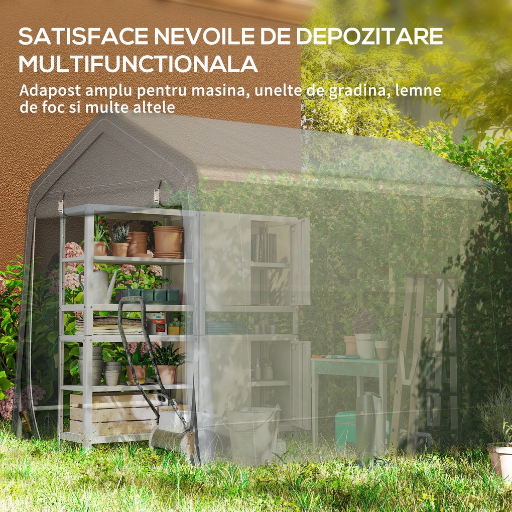 Outsunny Cort Garaj de Exterior din Metal și Țesătură PE, pentru Motociclete și Biciclete, 240x200x202 cm, Gri Închis | Aosom Romania