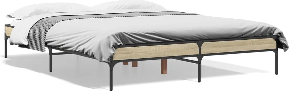 vidaXL Cadru de pat, stejar sonoma, 140x200cm, lemn prelucrat și metal