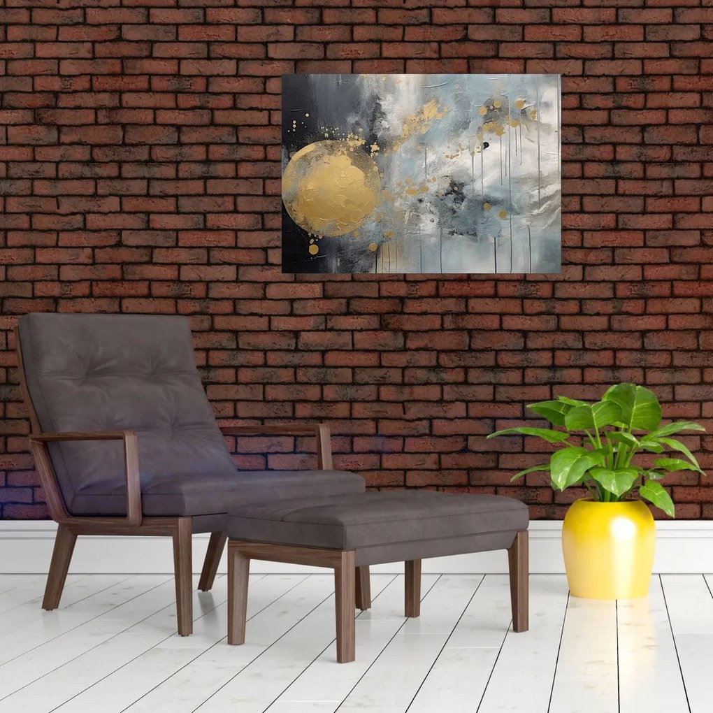 Tablou pe sticlă - Abstracție cu minge de aur (70x50 cm)