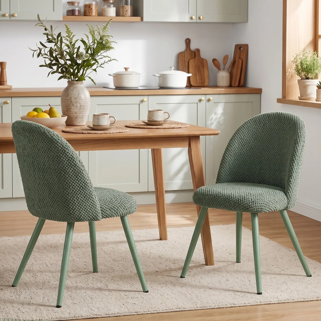 HOMCOM Set 2 Scaune pentru Dining din Catifea cu Șezut Tapițat, Verde Închis | Aosom Romania