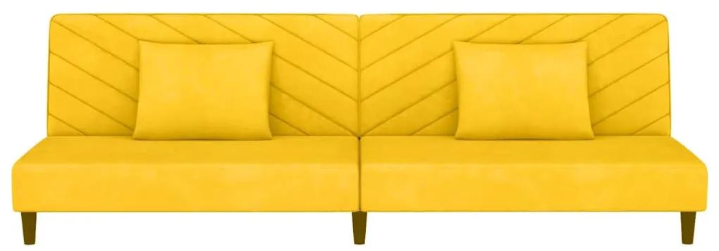 Canapea pat cu 2 locuri, 2 pernetaburet, galben, catifea Galben, Cu scaunel pentru picioare