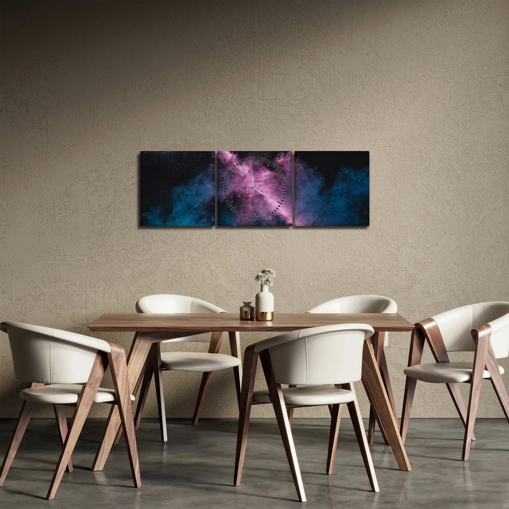 Tablou - Fum roz-albastru (cu ceas) (90x30 cm)