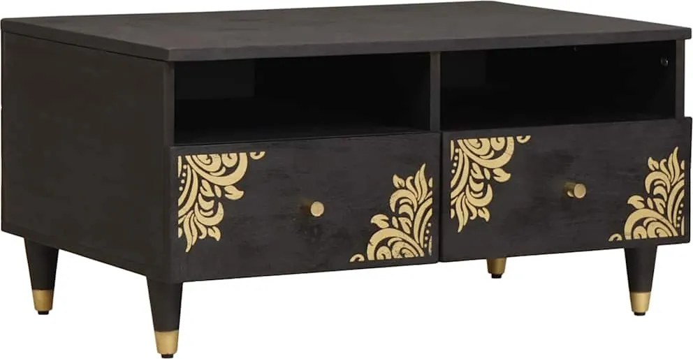 vidaXL Masă de cafea Negru 80 x 54 x 40 cm Lemn de mango solid