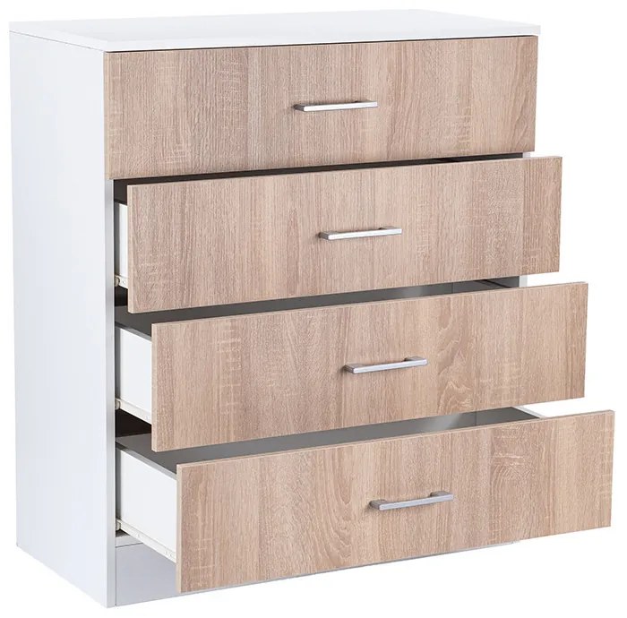 Comodă Miami cu 4 sertare 80x92 cm stejar sonoma-alb