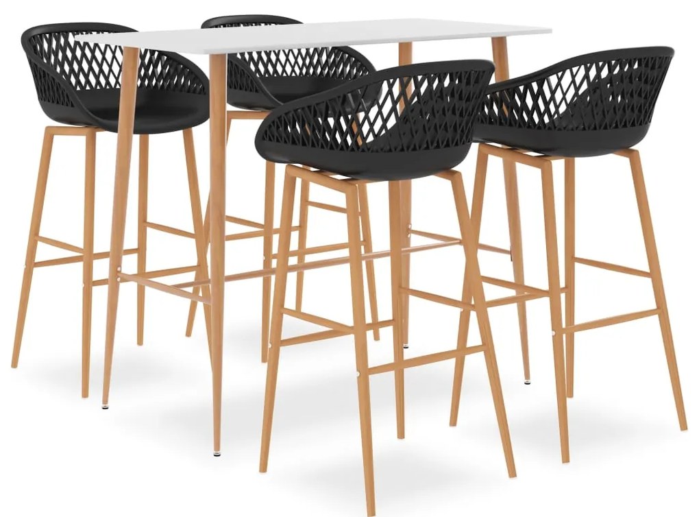 vidaXL Set mobilier de bar, 5 piese, alb și negru