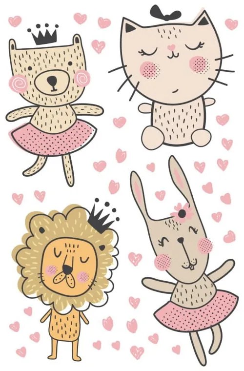 Set autocolante pentru perete Ambiance Scandinavian Animals with Hearts