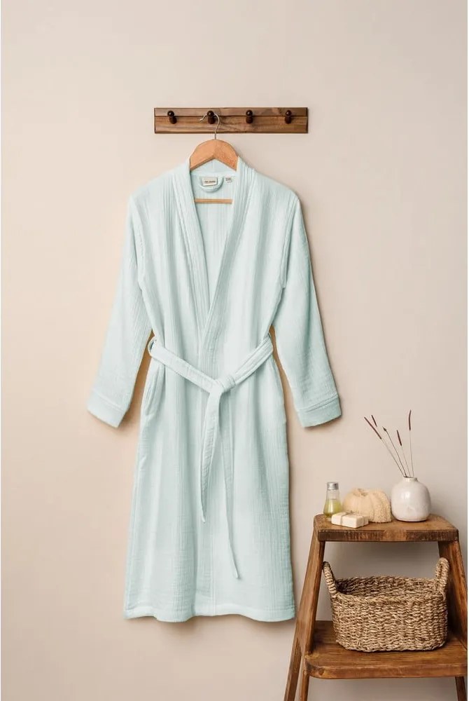 Halat verde mentă L/XL din muselină Kimono – Foutastic