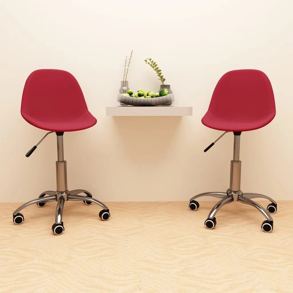 333421 vidaXL Scaune de bucătărie pivotante, 2 buc., roșu vin, textil