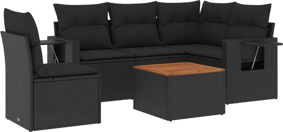 vidaXL Set mobilier de grădină cu perne, 6 piese, negru, poliratan