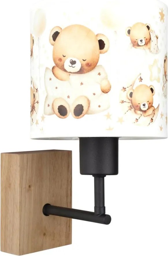 Brilagi - Aplică de perete BOBO WOOD 1xE27/25W/230V stejar/negru/alb/cu ursuleți