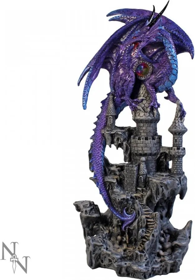 Statueta dragon pe castel Regatul violet 31 cm