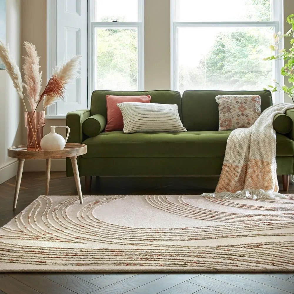 Covor portocaliu/crem din lână 200x290 cm Abstract Swirl – Flair Rugs