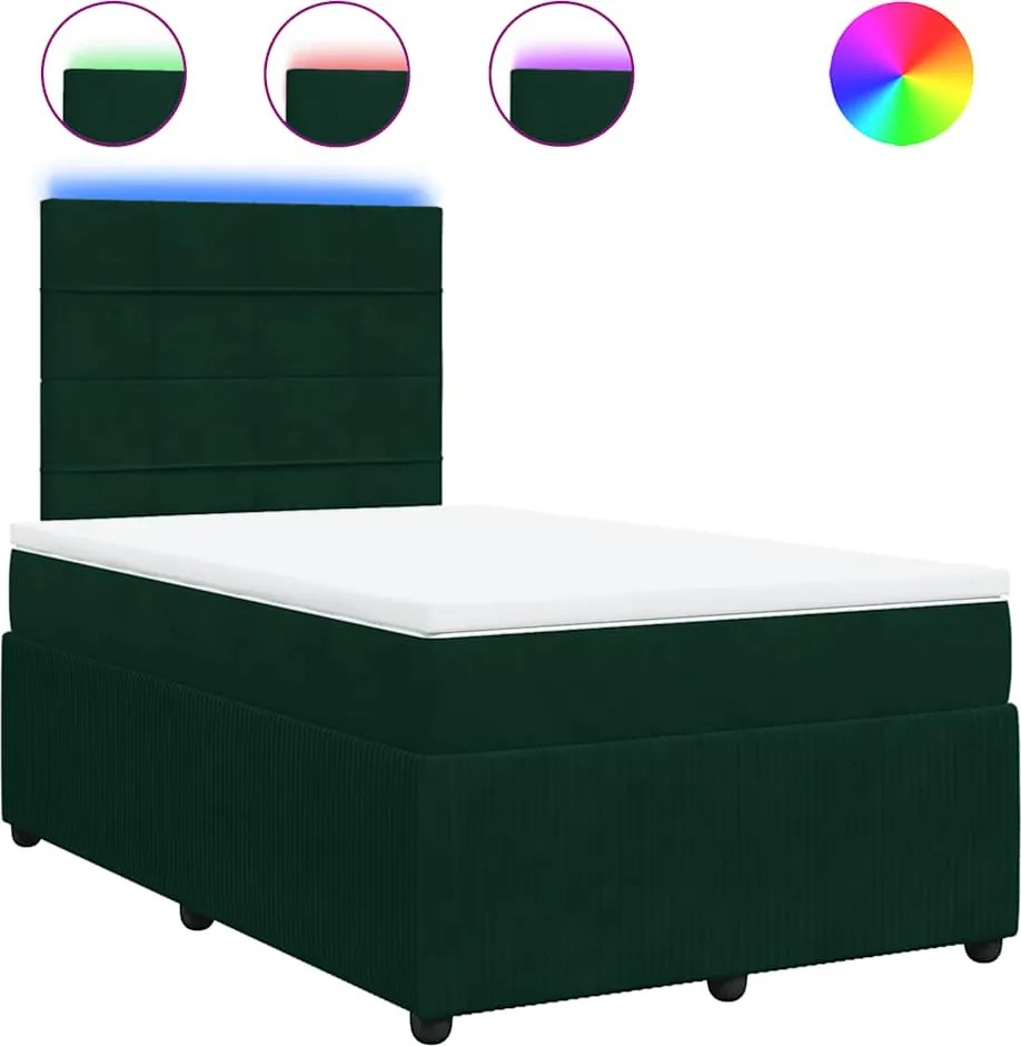 vidaXL Pat box spring cu saltea, verde închis, 120x190 cm, catifea