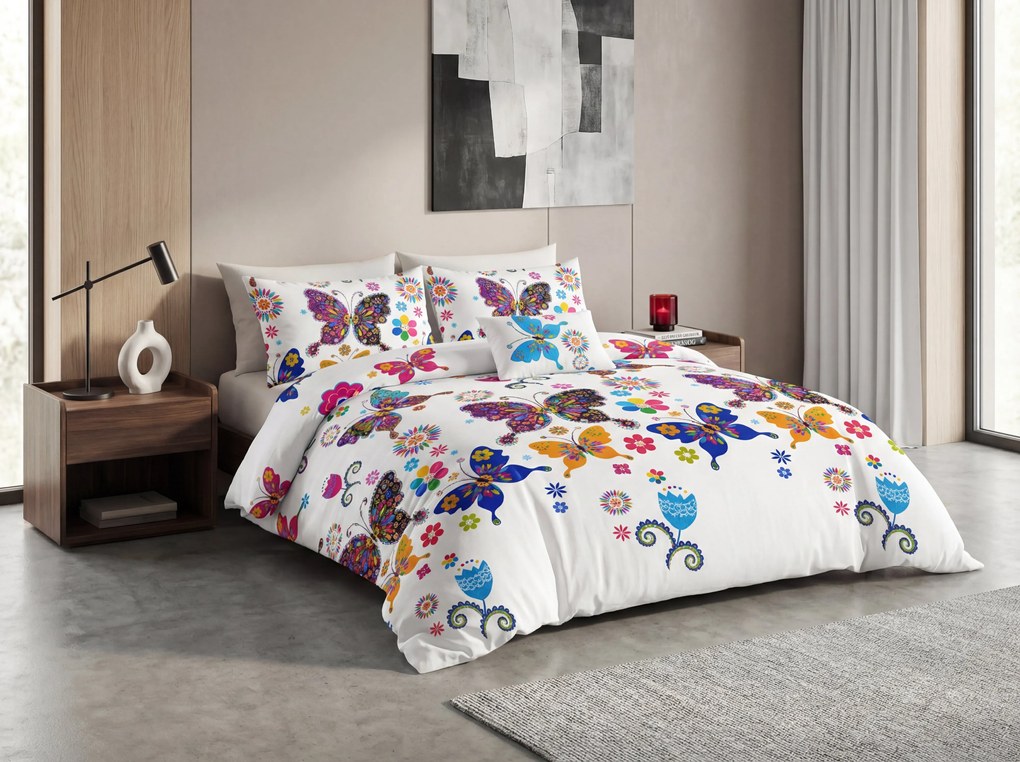 Lenjerie de pat din microfibra alb, COLORED BUTTERFLY Dimensiune lenjerie de pat: 70 x 90 cm | 140 x 220 cm