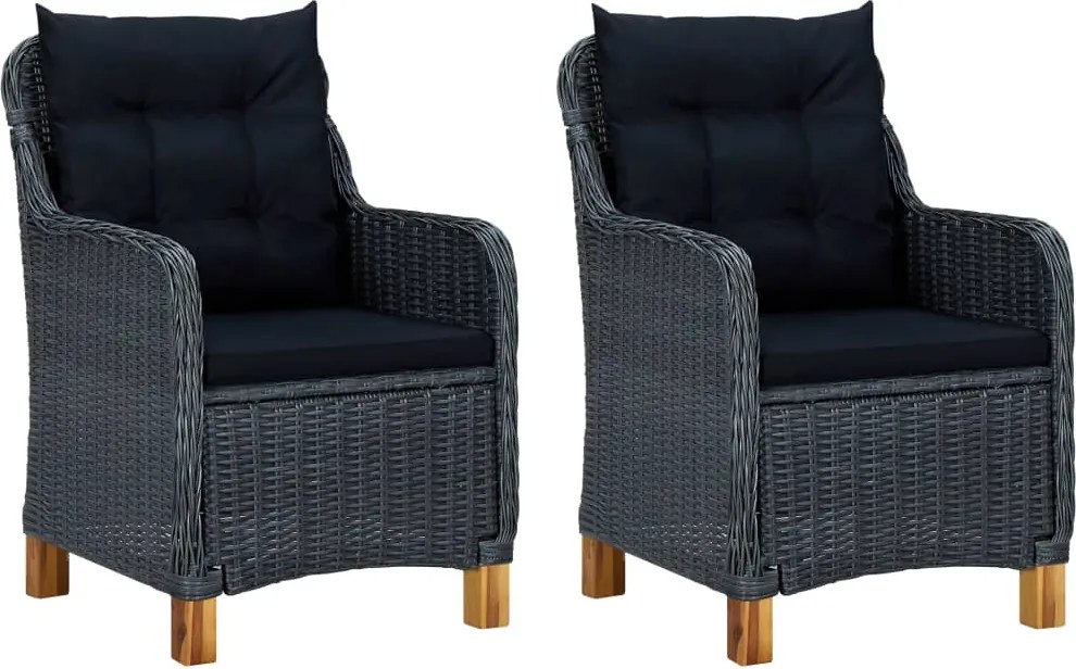 vidaXL Scaune de grădină cu perne, 2 buc., gri închis, poliratan