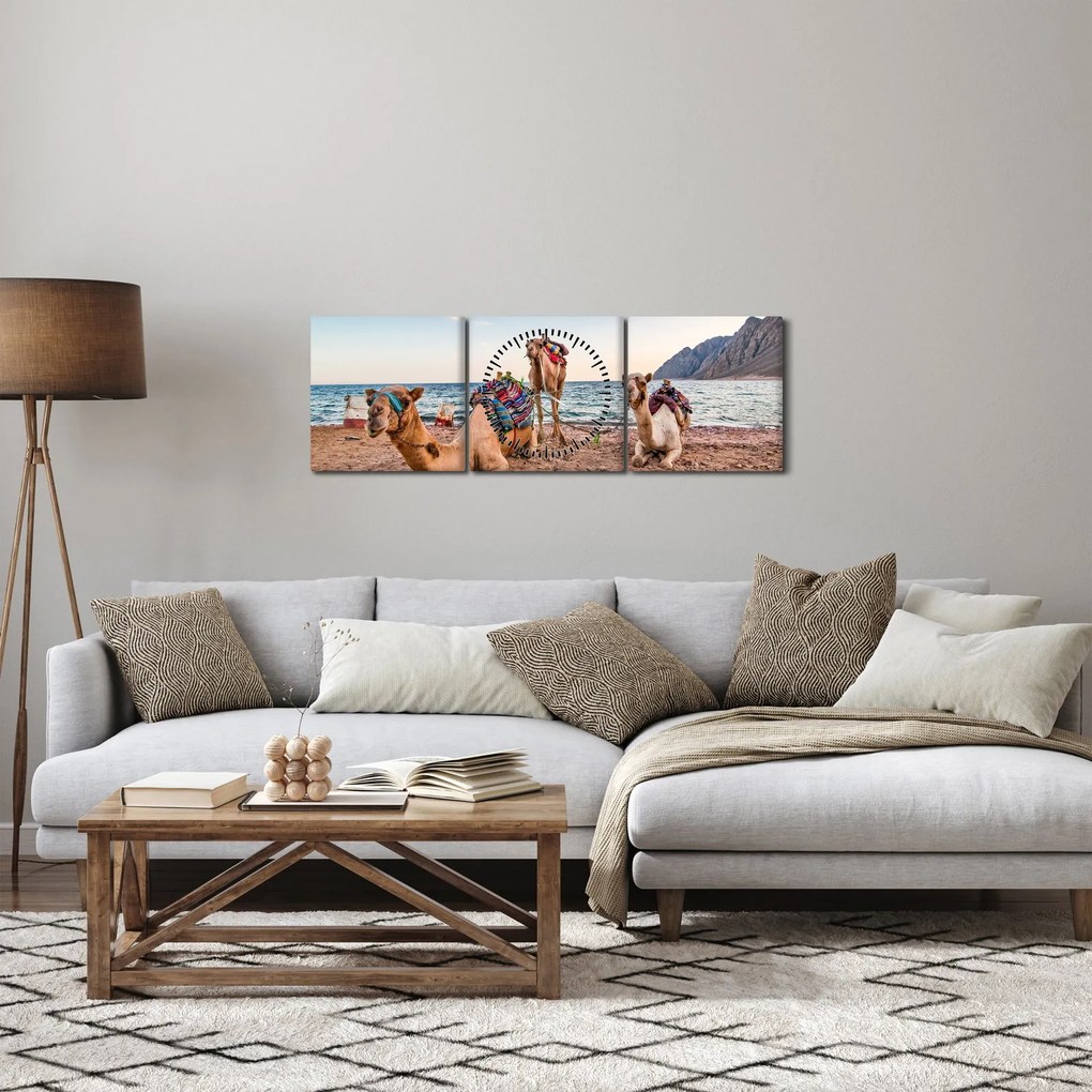 Tablou cu cămile (cu ceas) (90x30 cm)