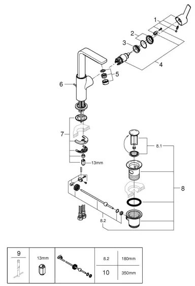 GROHE 23296001 - Baterie pentru lavoar LINEARE, mărimea L, crom lucios