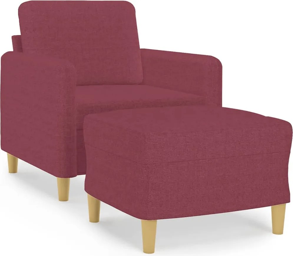 vidaXL Fotoliu canapea cu taburet, roșu vin, 60 cm, material textil