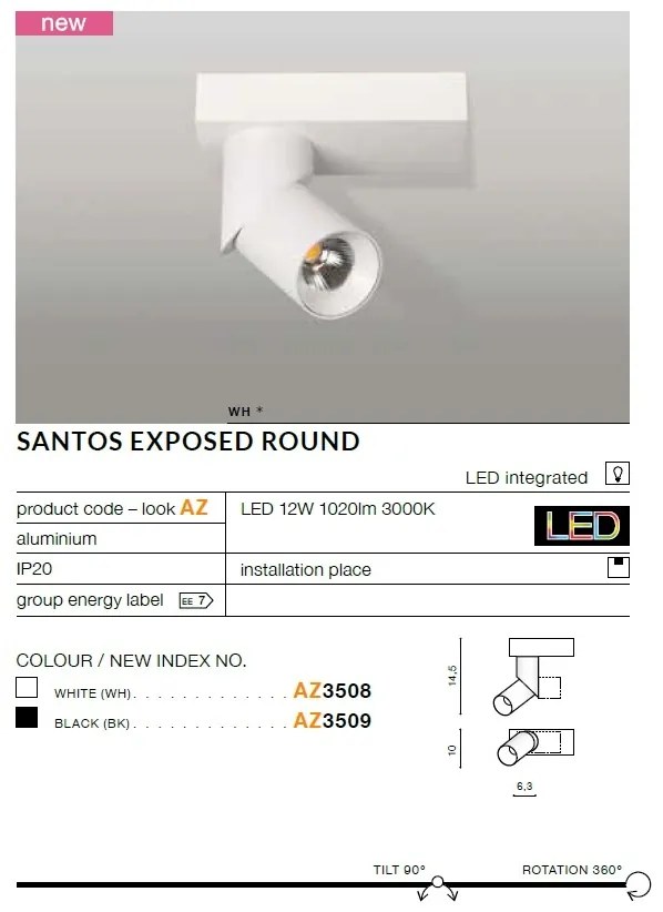 Spot LED aplicat directionabil design modern Santos Round alb ZZ AZ3508