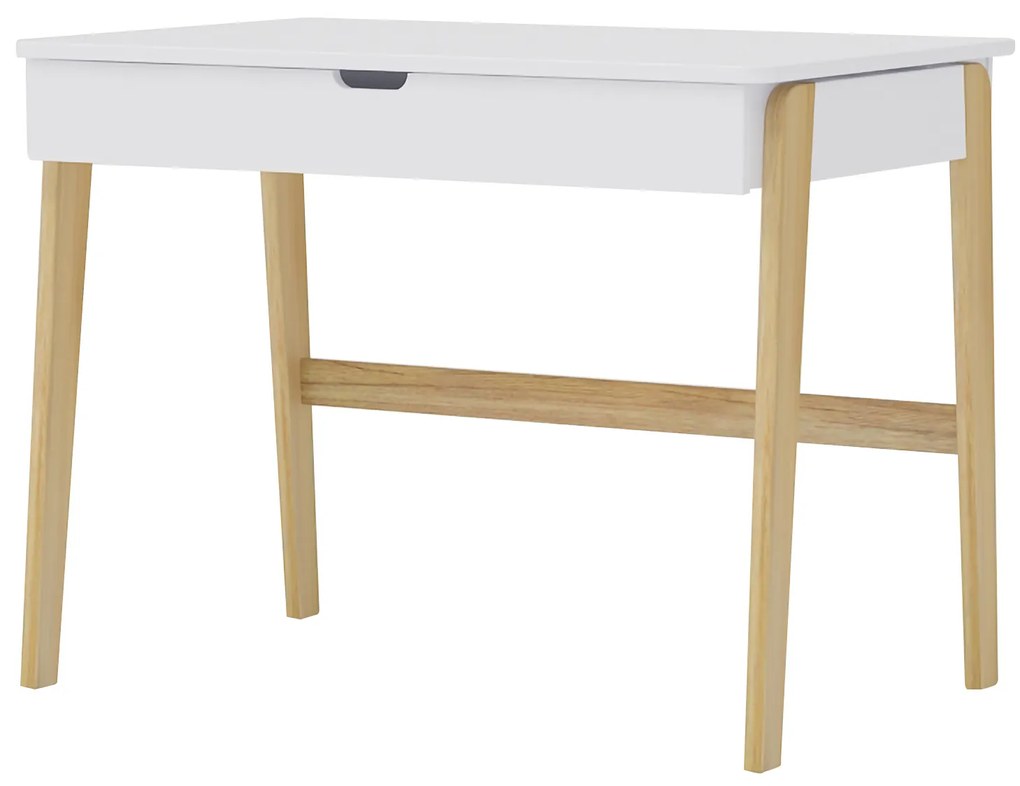 Birou din MDF/pin cu spatiu de depozitare alb 100 cm