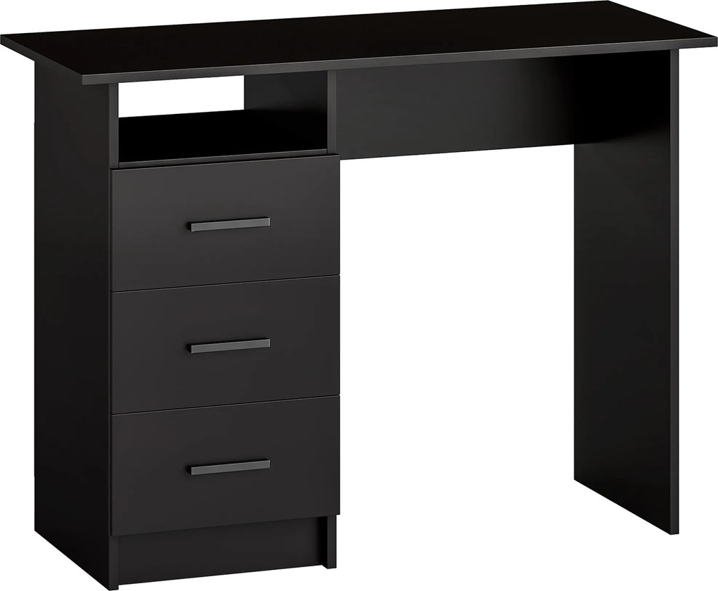 HOMCOM Birou Modern din Lemn cu 3 Sertare și Raft Deschis, 100x40x75 cm, Negru și Maro | Aosom Romania