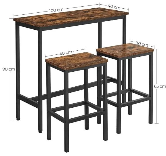 Set Masa De Bar Si Scaune, Maro Rustic Și Negru