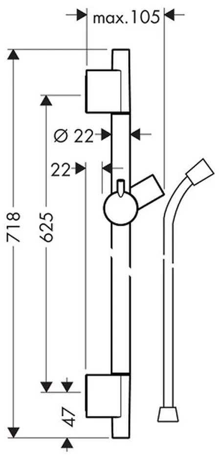 Bara dus cu furtun 65 cm inclus culoare negru mat Hansgrohe, Unica S Puro