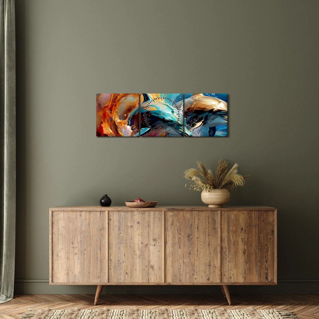 Tablou - Pictură de delfin (cu ceas) (90x30 cm)