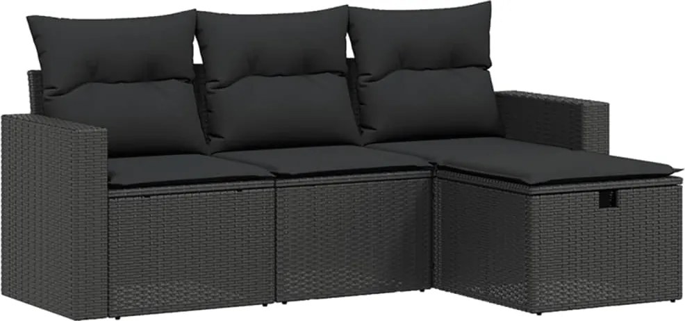 vidaXL Set mobilier de grădină cu perne, 4 piese, negru, poliratan
