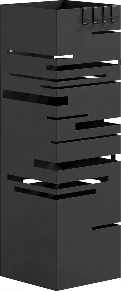 HOMCOM Suport metalic pentru umbrele cu 4 cârlige și tavă colectoare detașabilă pentru hol/birou 15,5x15,5x49 cm Negru | Aosom Romania