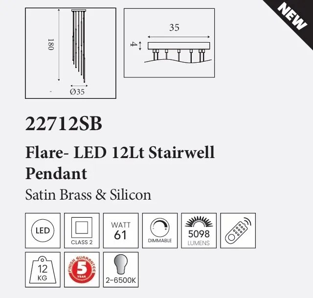 Lustra casa scarii cu 12 Tuburi LED CCT, telecomanda Flare
