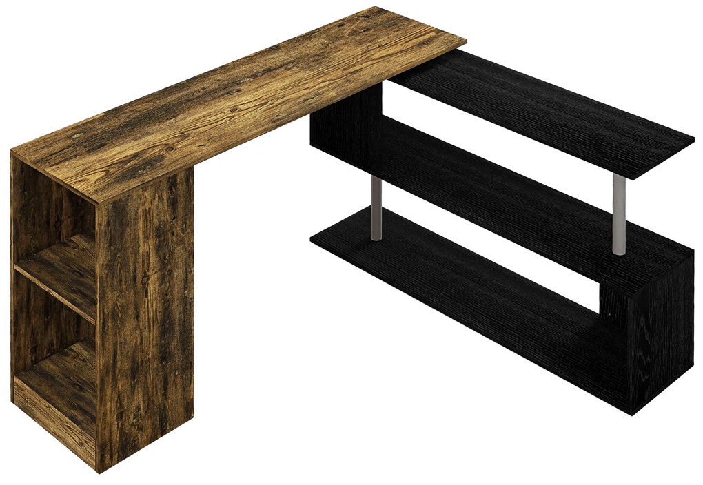 HOMCOM Birou de Colț Spațiu Economic cu Raft în Formă de S, Birou Modern din Lemn, 140x120x78 cm, Maro Rustic | Aosom Romania