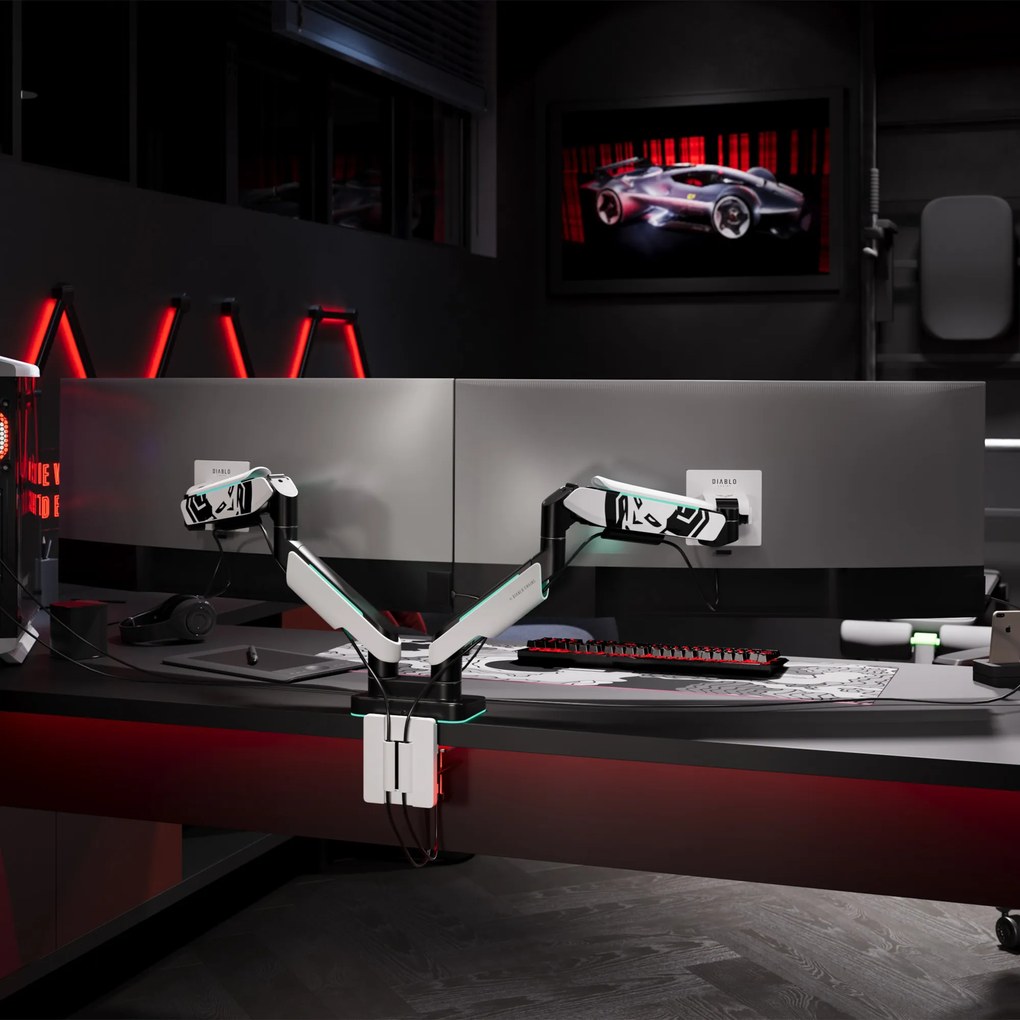 Suport dublu pentru monitoare de 49 de inchi, alb-negru X-Arm Dual RGB