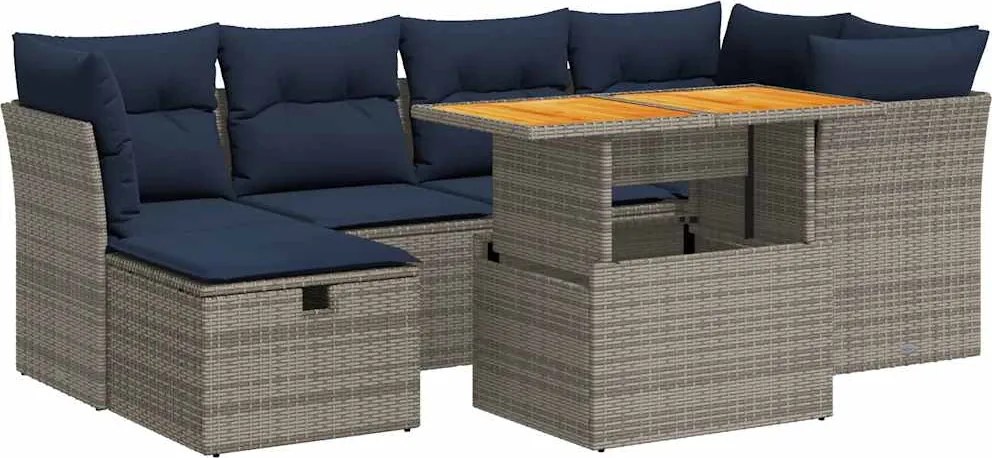 vidaXL Set canapele grădină perne 7 piese negru, poliratan/lemn acacia