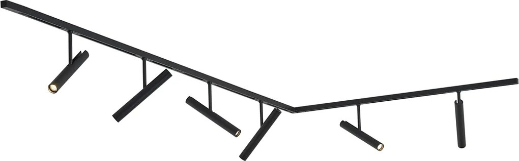 Sistem de iluminat cu șină modern negru cu 6 spoturi negre monofazate - Slimline Avery