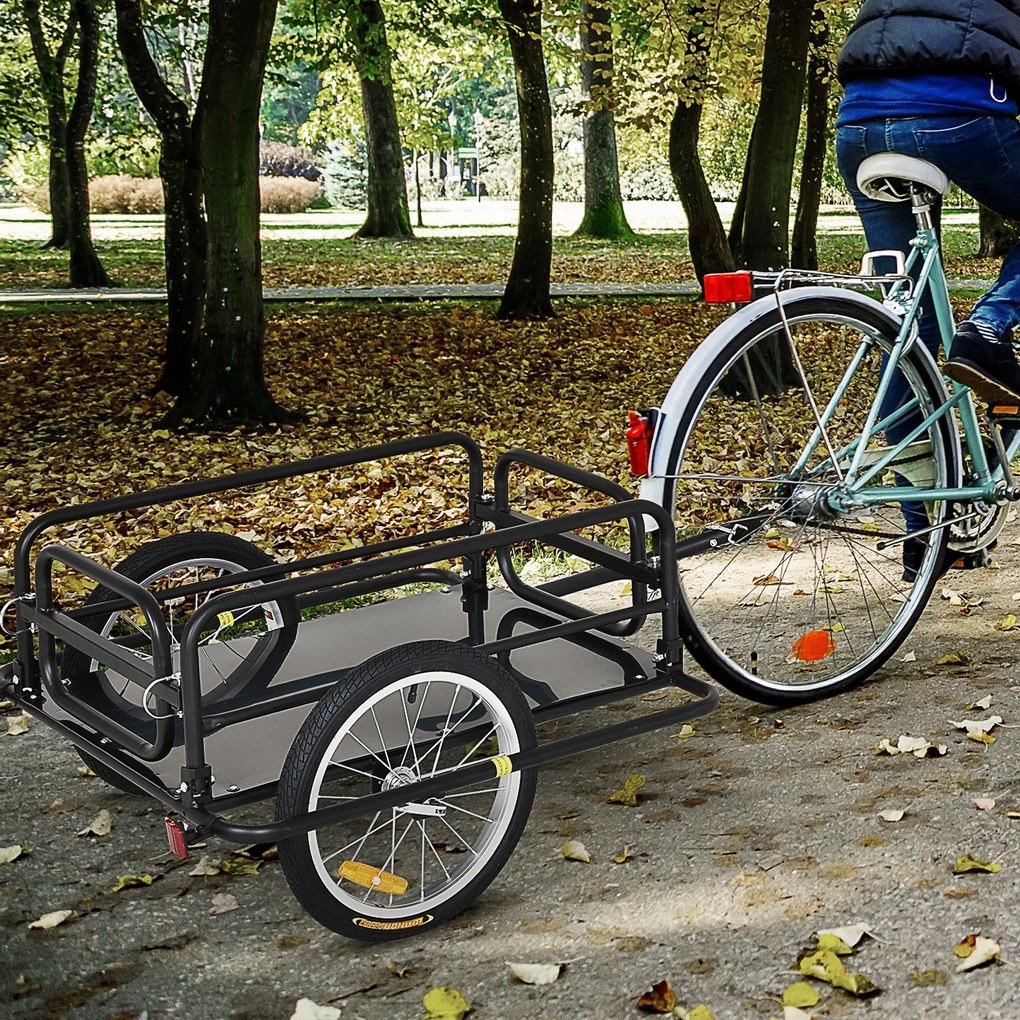 HOMCOM Cărucior pentru Bicicletă cu Pereți Pliabili și Detașabili, Remorcă pentru Bicicletă din Oțel și PE, 139x71.5x49 cm, Negru | Aosom Romania
