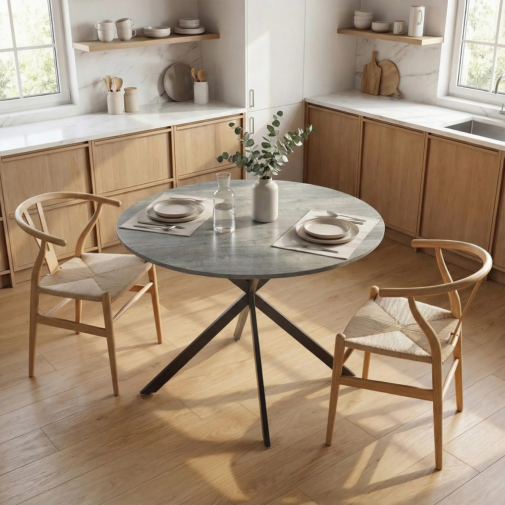 HOMCOM Masă rotundă pentru 4 persoane, masă de bucătărie în stil industrial cu picioare din oțel, pentru zona de luat masa, bucătărie, Gri | Aosom Romania