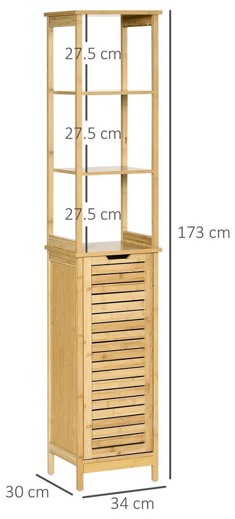 Kleankin Turn Mobilier Baie, Spațiu Depozitare Vertical, Lemn, 34x30x173cm, Design Compact | Aosom Romania