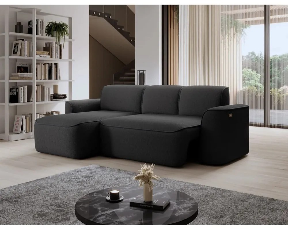 Colțar gri antracit cu tapițerie din țesătură bouclé (cu colț pe partea stângă/cu șezlong) Ume – ELTAP